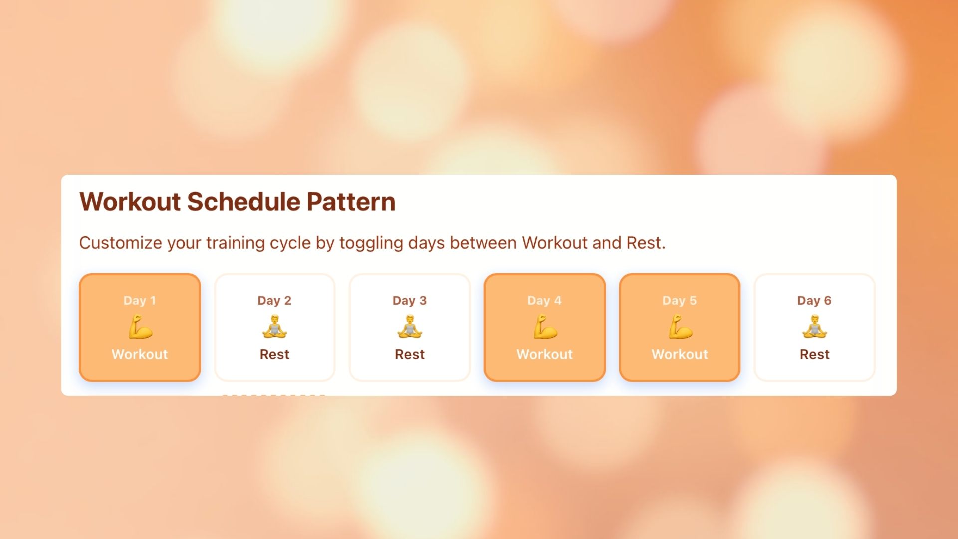 Setting a custom workout pattern like 3 days on, 1 day off